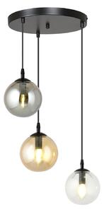 Sospensione 3 Luci Okami Acciaio Nero Base Tonda E Sfere In Vetro Multicolor