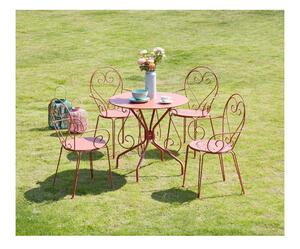 Sala da pranzo da giardino in metallo effetto ferro battuto GUERMANTES: un tavolo e 4 poltrone colore terracotta