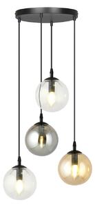 Sospensione 4 Luci Okami Acciaio Nero Base Tonda E Sfere In Vetro Multicolor