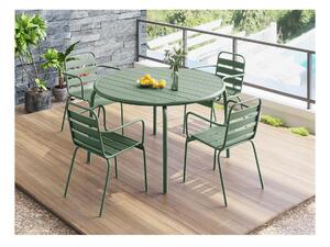Sala da pranzo da giardino in Metallo Verde mandorla MIRMANDE: un tavolo D.110 cm e 4 sedie impilabili