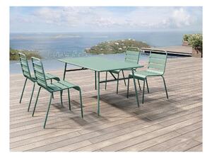 Sala da pranzo da giardino in Metallo Verde mandorla MIRMANDE: un tavolo L.160 cm e 4 sedie impilabili
