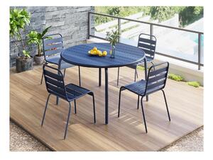 Sala da pranzo da giardino 1 tavolo + 4 sedie impilabili D.110 cm in Metallo Blu notte - MIRMANDE