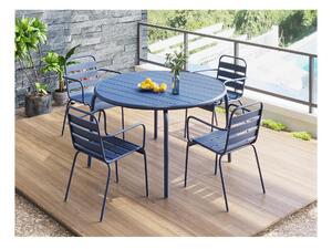 Sala da pranzo da giardino 1 tavolo + 4 poltrone impilabili D.110 cm in Metallo Blu notte - MIRMANDE