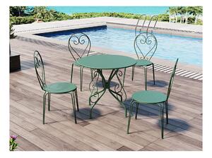 Sala da pranzo da giardino in Metallo stile ferro battuto: tavolo+4 sedie impilabili Verde mandorla GUERMANTES