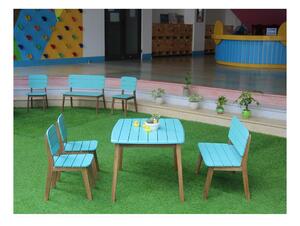 Sala da pranzo da giardino per bambini 2 sedie, 1 panca e 1 tavolo in Acacia Blu - GOZO