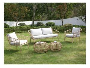 Salotto da giardino 2 poltrone, 1 divano e 2 tavolini Effetto Giunco Grigio e colore Naturale - HONOLULU