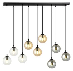 Sospensione Moderna 9 Luci Naza Acciaio Nero E Sfere In Vetro Multicolor