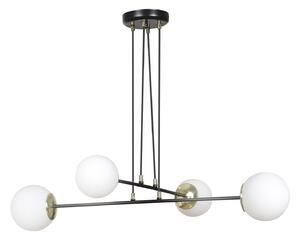 Lampadario Moderno 4 Luci Nu Kua Acciaio Nero Oro Vetro Sfera Opale