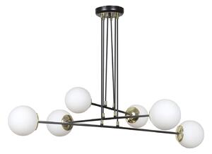 Lampadario Moderno 6 Luci Nu Kua Acciaio Nero Oro Vetro Sfera Opale