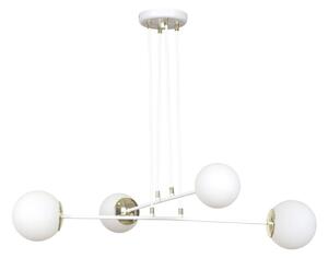 Lampadario Moderno 4 Luci Nu Kua Acciaio Bianco Oro Vetro Sfera Opale
