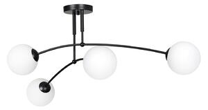 Plafoniera Moderna 4 Luci Wugu Acciaio Nero E Vetri A Sfera In Bianco
