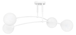 Plafoniera Moderna 4 Luci Wugu Acciaio Bianco E Vetri A Sfera In Bianco