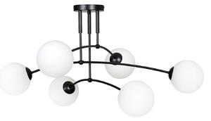 Plafoniera Moderna 6 Luci Wugu Acciaio Nero E Vetri A Sfera In Bianco