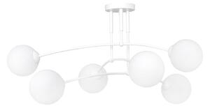 Plafoniera Moderna 6 Luci Wugu Acciaio Bianco E Vetri A Sfera In Bianco