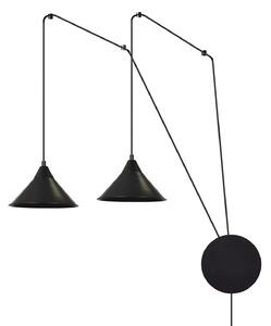Sospensione Minimal 2 Luci Myrddin In Acciao Nero E Paralume A Cono