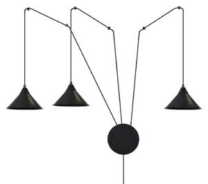 Sospensione Minimal 3 Luci Myrddin In Acciao Nero E Paralume A Cono