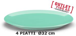 PiattI RotondI da Portata, Torta, o Pizza set 4 pezzi diametro 32x32x h 2cm - in GRES adatto alla lavastoviglie colore Azzurro
