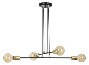 Lampadario Industrial 4 Luci Pendragon A Bracci In Acciaio Nero E Oro