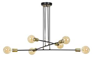 Lampadario Industrial 6 Luci Pendragon A Bracci In Acciaio Nero E Oro