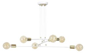 Lampadario Industrial 6 Luci Pendragon A Bracci Acciaio Bianco E Oro