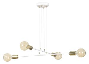 Lampadario Industrial 4 Luci Pendragon A Bracci Acciaio Bianco E Oro