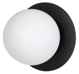 Applique 1 Luce Pendragon In Acciaio Nero E Sfera In Vetro Opalino