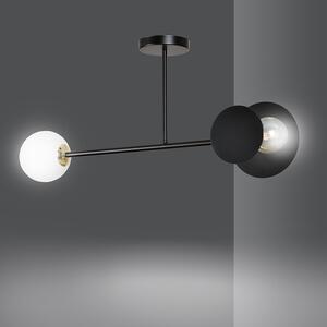 Plafoniera 2 Luci Pendragon In Acciaio Nero E Sfera In Vetro Opalino