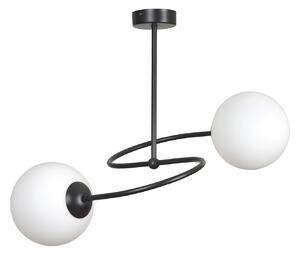 Plafoniera Moderna 2 Luci Michizane In Acciaio Nero E Sfere In Vetro Opale