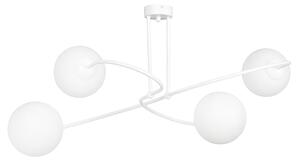 Plafoniera Moderna 4 Luci Michizane In Acciaio Bianco E Sfere In Vetro Opale