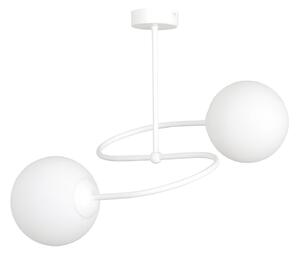 Plafoniera Moderna 2 Luci Michizane In Acciaio Bianco E Sfere In Vetro Opale
