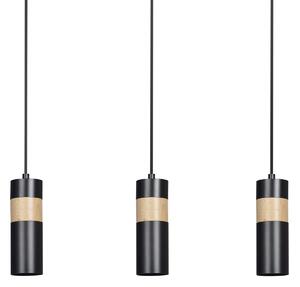Lampadario 3 Luci Henge In Acciaio Nero A Cilindro Con Legno Naturale