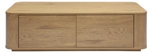 Tavolino basso rettangolare con vano portaoggetti 2 cassetti finitura legno chiaro rovere L120 cm NEGAN