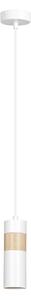 Sospensione 1 Luce Henge In Acciaio Bianco A Cilindro Con Legno Naturale