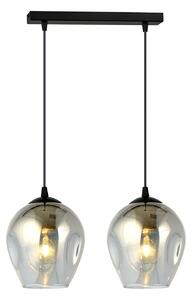 Lampadario 2 Luci Paoxi In Acciaio Nero E Vetri Fumè