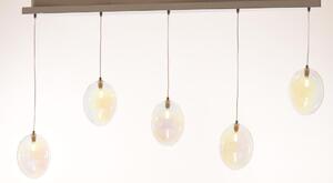 UVA SOSPENSIONE 5 LUCI LINEARE CON SFERE IN VETRO IRIDESCENTE METALLO 4 COLORI L130 CM LAMPADINE G9
