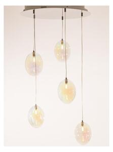 UVA SOSPENSIONE ROTONDA 5 LUCI D60 CM CON SFERE IN VETRO IRIDESCENTE E ROSONE IN 4 COLORI LAMPADINE G9