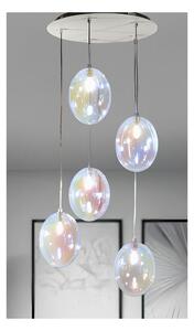 UVA SOSPENSIONE ROTONDA 5 LUCI D40 CM CON SFERE IN VETRO IRIDESCENTE E ROSONE IN 4 COLORI LAMPADINE G9