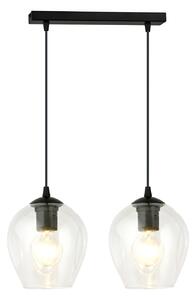 Lampadario 2 Luci Paoxi In Acciaio Nero E Vetro Trasparente