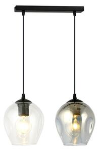 Lampadario 2 Luci Paoxi In Acciaio Nero E Vetri Fumè E Trasparente