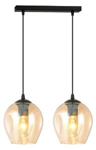Lampadario 2 Luci Paoxi In Acciaio Nero E Vetro Ambra