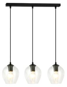 Lampadario 3 Luci Paoxi In Acciaio Nero E Vetri Trasparente