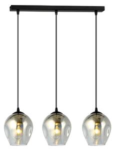 Lampadario 3 Luci Paoxi In Acciaio Nero E Vetri Fumè