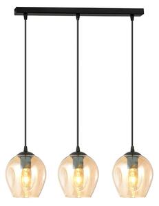 Lampadario 3 Luci Paoxi In Acciaio Nero E Vetri Ambra