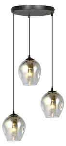 Lampadario 3 Luci Paoxi Base Tonda In Acciaio Nero E Vetri Fumè