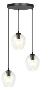 Lampadario 3 Luci Paoxi Base Tonda In Acciaio Nero E Vetri Trasparente