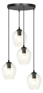 Lampadario 4 Luci Paoxi Base Tonda In Acciaio Nero E Vetri Trasparente