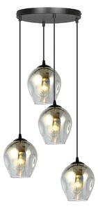 Lampadario 4 Luci Paoxi Base Tonda In Acciaio Nero E Vetri Fumè