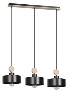Lampadario 3 Luci Nered In Acciaio Nero E Paralumi Con Legno Naturale