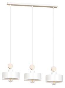Lampadario 3 Luci Nered In Acciaio Bianco E Paralumi Con Legno Naturale