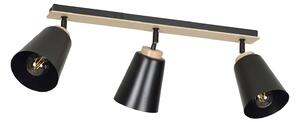 Plafoniera Faretti Spot Orientabili 3 Luci Magne Acciaio Nero E Legno Naturale